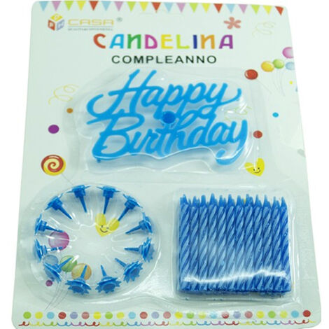 TrAdE Shop Traesio - Candeline Scritta Happy Birthday Celeste Torta Festa Party Compleanno 61593b -