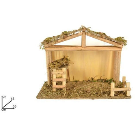 TrAdE Shop Traesio - Capanna Con Scaletta Tetto Juta 35x26x15 Cm Presepe Addobbo Decorazione Natale -