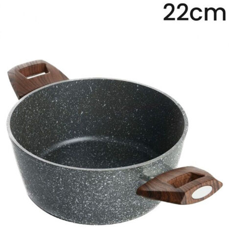 TrAdE Shop Traesio - Casseruola Con 2 Manici Legno Pentola Antiaderente Antigraffio Per Induzione Da ø16 A 24cm -    -diametro 22cm   -