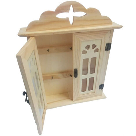TrAdE Shop Traesio - Cassetta Porta Chiavi 2 Ante Vetro Portachiavi Appendichiavi Casetta Legno Casa -