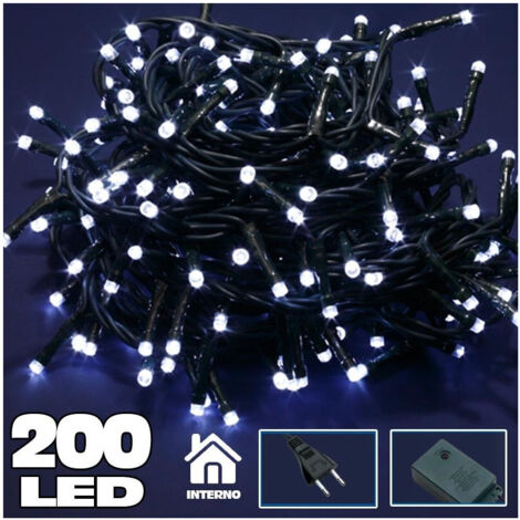 TrAdE Shop Traesio - Catena Luminosa 200 Luci Led Lucciole Bianco Freddo Con Controller 8 Funzioni -