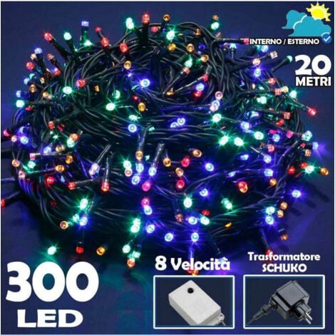TrAdE Shop Traesio - Catena Luminosa 300 Luci Led Lucciole Multicolore Controller 8 Funzioni Esterno -
