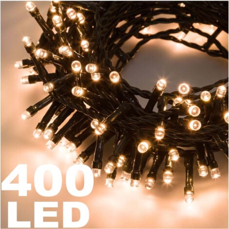 TrAdE Shop Traesio - Catena Luminosa 400 Luci Led Lucciole Bianco Caldo Controller 8 Funzioni Interno -