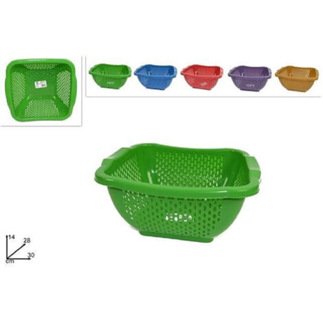 TrAdE Shop Traesio - Cesto Cestino Quadrato Forato Multiuso 30cm Scola Frutta Verdura Cucina Colorato -