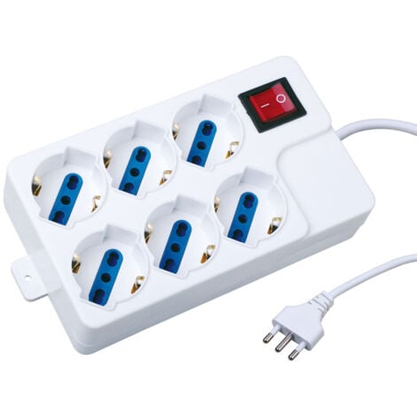 TrAdE Shop Traesio - Ciabatta Multipresa Elettrica 6 Posti Schuko 10-16a Interruttore 2500w 1,5mt -