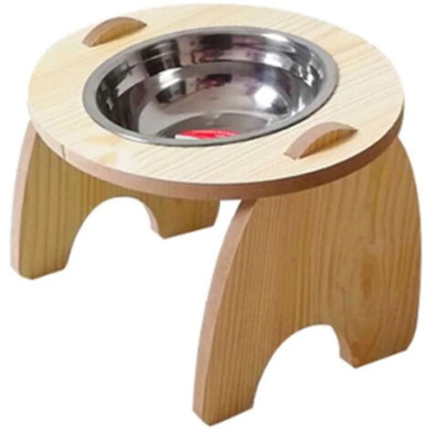 TrAdE Shop Traesio - Ciotola Singola Rialzata Per Cani Gatti Con Base In Legno Per Animali Domestici -