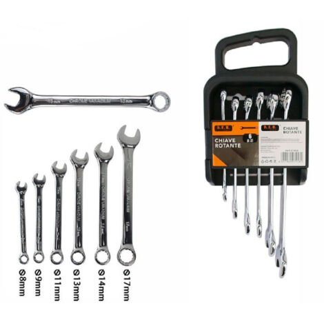 TrAdE Shop Traesio - Confezione 6 Pezzi Chiave Inglese Combinata Cricchetto Anello Varie Misure 07458 -