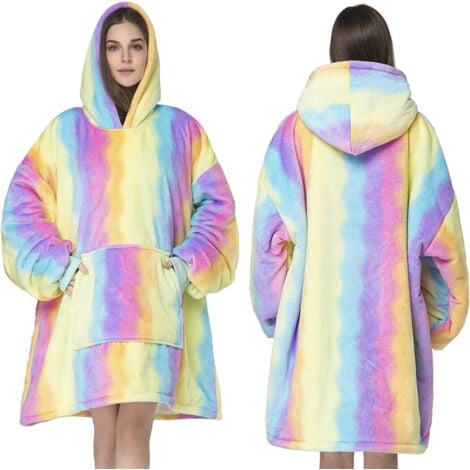 Coperta Con Cappuccio, Plaid Con Maniche, Coperta Indossabile In Pile, Felpa Oversize Donna, Blanket Hoodie - Confortevole E Morbido - Perfetto Per Le Notti Invernali Sul Divano (LightBlue Zipper M - Foto 2