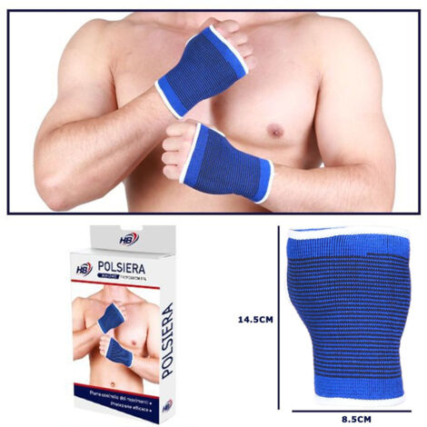TrAdE Shop Traesio - Coppia Polsiera Fascia Elastica Supporto Per Polso Anallergico Protezione Blu -