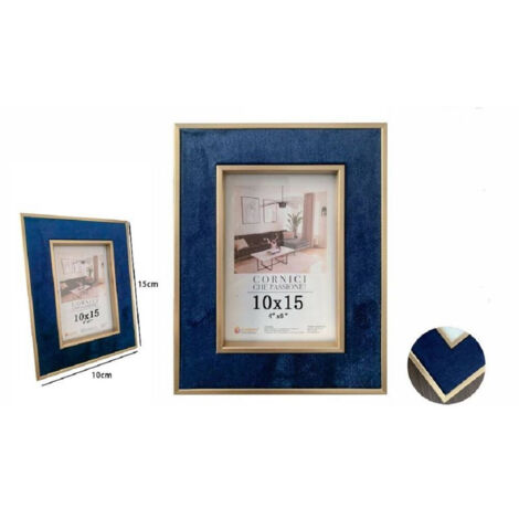 TrAdE Shop Traesio - Cornice Per Foto Poster Quadri Tele Portafoto 10 X 15 Cm Blu Con Bordi Oro 70310 -