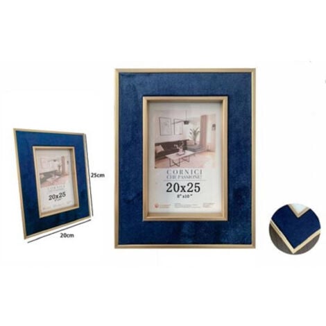 TrAdE Shop Traesio - Cornice Per Foto Poster Quadri Tele Portafoto 20 X 25 Cm Blu Con Bordi Oro 70313 -