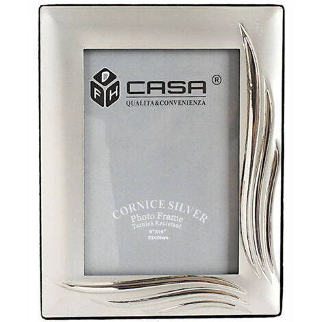 TrAdE Shop Traesio - Cornice Portafoto Porta Foto Fotografia 20x25cm Silver Foglie Effetto Satinato -