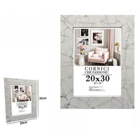 TrAdE Shop Traesio - Cornice Portafoto Quadri Tele Poster 20x30 Cm Modello Effetto Marmo Bianco 71654 -