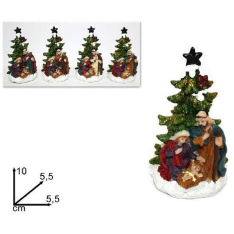 TrAdE Shop Traesio - Decorazione Natale Natività Presepe Sacra Famiglia Con Albero 10x5.5cm Addobbo -