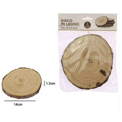 TrAdE Shop Traesio - Disco Di Legno Base Tronco Decorativa Per Ornamento Casa 14x1.5 Cm Rotondo 72111 -