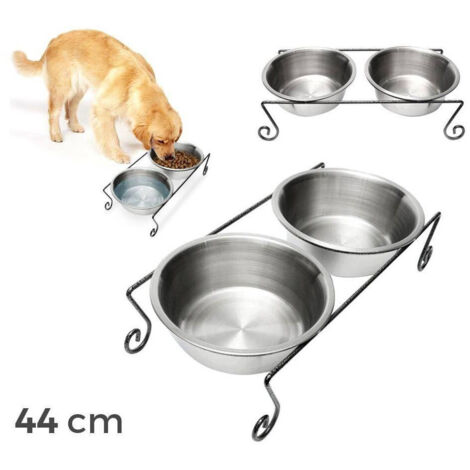 TrAdE Shop Traesio - Doppia Ciotola Per Cane Cani In Acciaio Con Supporto Rialzato 44 X 21 X 11 Cm -
