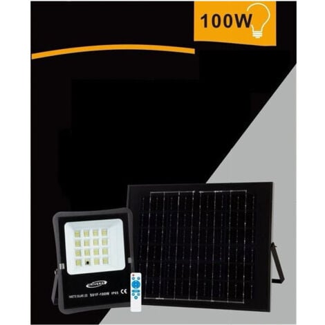 TrAdE Shop Traesio - Faretto Faro Led Solare 100w Telecomando Ip65 Luce Bianca Fredda 6500k S01f-100w -