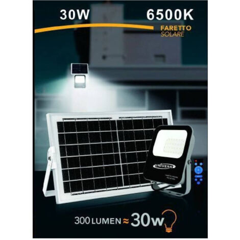TrAdE Shop Traesio - Faretto Faro Led Solare 30w Con Telecomando Ip65 Luce Bianco Fredda 6500k Fso30w -