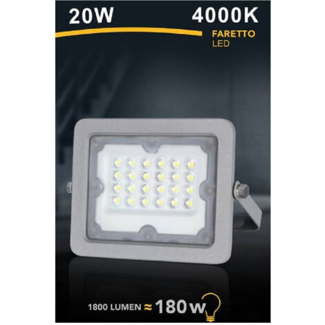 TrAdE Shop Traesio - Faretto Led Proiettore Slim Esterno Grigio 20w Ip65 Luce 6500k 4000k 3000k Fs20w - -Bianco Naturale -