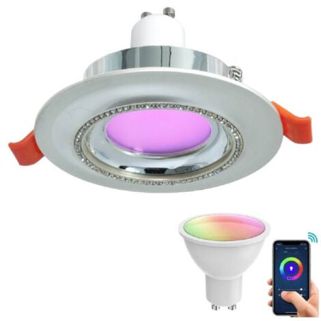 TrAdE Shop Traesio - Faretto Smart Incasso Tondo Brillantini Led 5 W Gu10 Rgb Wifi Alexa Google Home - Silver