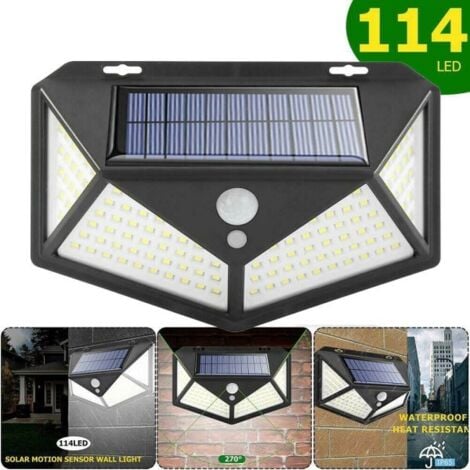 TrAdE Shop Traesio - Faro 114 Led Con Pannello Solare E Sensore Di Movimento Faretto Crepuscolare -