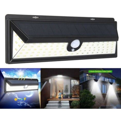 TrAdE Shop Traesio - Faro 190 Led Con Pannello Solare E Sensore Di Movimento Faretto Crepuscolare 30w -