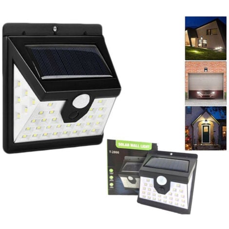 TrAdE Shop Traesio - Faro 40 Led Con Pannello Solare E Sensore Di Movimento Faretto Crepuscolare -