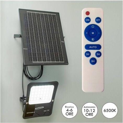 TrAdE Shop Traesio - Faro Con Pannello Solare Ip65 E Sensore Crepuscolare Proiettore 50 100 200 300w -  50 Watt