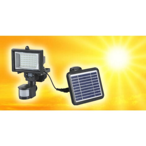 TrAdE Shop Traesio - Faro Faretto 60 Led Sensore Movimento E Pannello Solare Ricaricabile Luce Bianca -