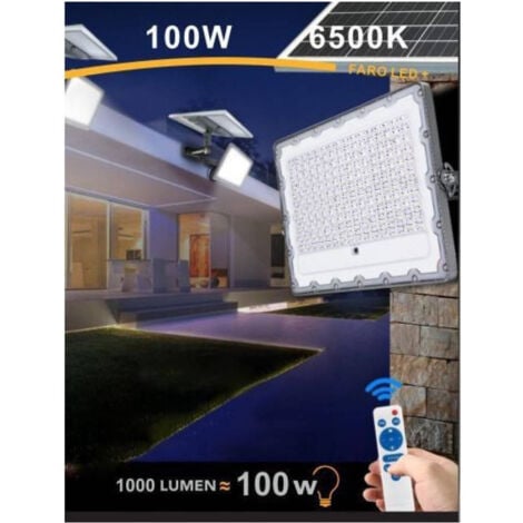 TrAdE Shop Traesio - Faro Led 100 Watt Crepuscolare Pannello Energia Solare Telecomando Ip65 Sl-100w -