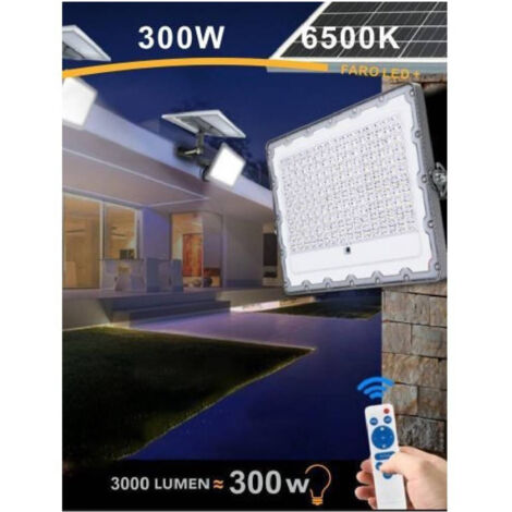 TrAdE Shop Traesio - Faro Led 300 Watt Crepuscolare Pannello Energia Solare Telecomando Ip65 Sl-300w -