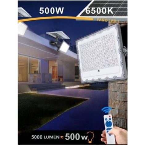 TrAdE Shop Traesio - Faro Led 500 W Crepuscolare Con Pannello Energia Solare Telecomando Ip65 Sl-500w -