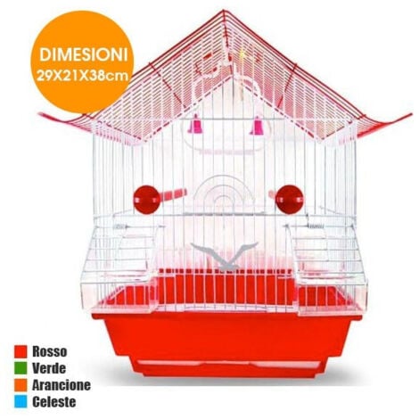 TrAdE Shop Traesio - Gabbia Tetto Con Accessori Per Uccelli Canarini Pappagalli In Metallo 29x21x38cm -