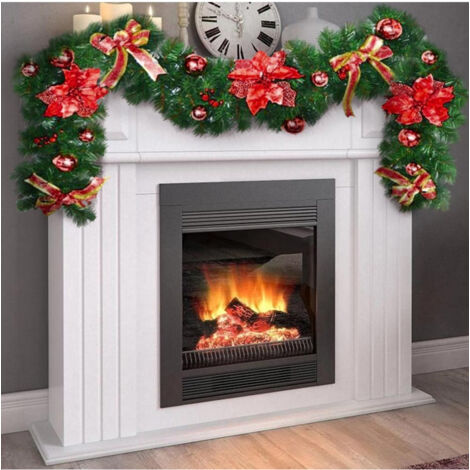 TrAdE Shop Traesio - Ghirlanda Natalizia Stella Natale Fiori Palline Fiocchi 200cm Decorazioni Rosso -