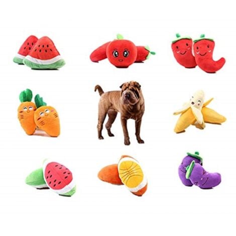 TrAdE Shop Traesio - Gioco Peluche Frutta Morbido Cani Banana Anguria Peperoncino Pomodoro Morde Denti -