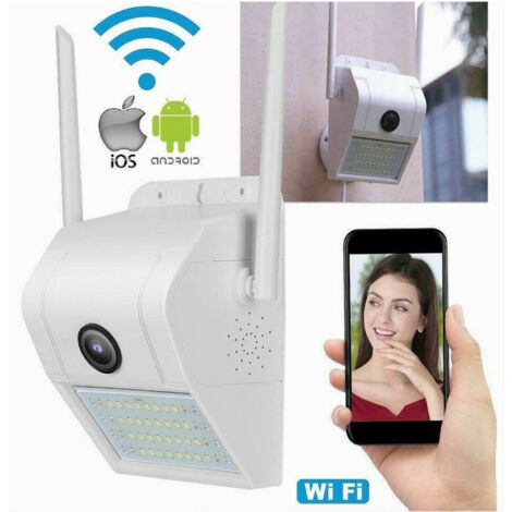TrAdE Shop Traesio - Ip Camera Wifi Esterno 2mp 1080p Led Lampada Solare Ip66 Telecamera Cam Sd Rec -