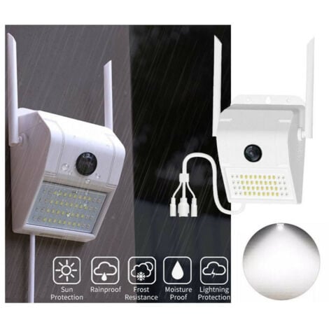 TrAdE Shop Traesio - Ip Camera Wifi Esterno 3mp 1080p Led Lampada Solare Ip66 Telecamera Cam Microsd -