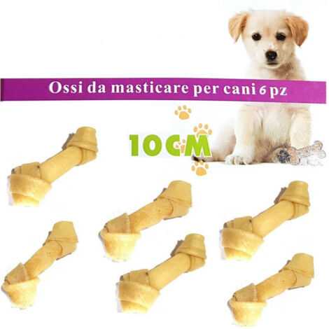 TrAdE Shop Traesio - Kit 6 Ossa Cane Da Masticare Pelle Bovino Osso Cani 10cm Snack Annodato Igiene -