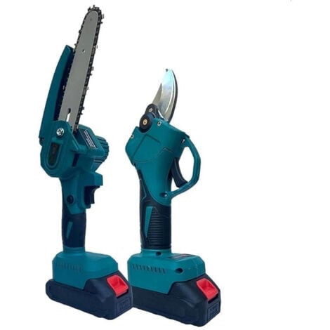 TrAdE Shop Traesio - Kit Potatura 2 In 1 Forbici Cesoia + Mini Motosega Elettrico A Batteria 36v -