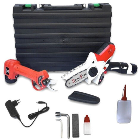 TrAdE Shop Traesio - Kit Potatura 2 In 1 Forbici Cesoia Motosega Elettrica A Batteria 18v 1.5 Ah -