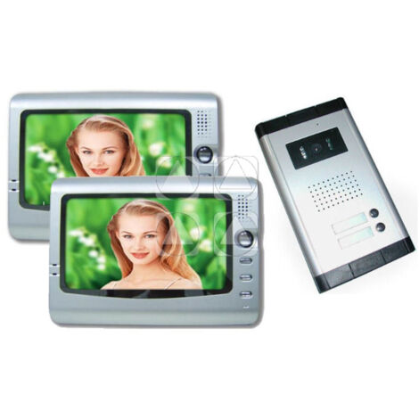 TrAdE Shop Traesio - Kit Video Citofono Bifamiliare Registra Telecamera Ir 2 Monitor 7" Lcd Colori -