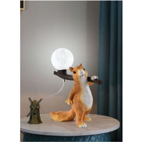TrAdE Shop Traesio - Lampada Da Tavolo Decorativa A Forma Di Scoiattolo In Resina Lume Moderno G9 D06 - Marrone