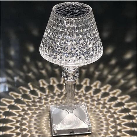 TrAdE Shop Traesio - Lampada Da Tavolo In Cristallo Senza Fili Usb Ricaricabile Touch A 3 Vie 28x12cm -
