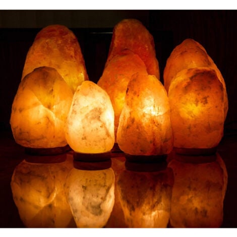 TrAdE Shop Traesio - Lampada Pietra Di Sale Himalayano Con Base In Cedro Allevia Stress Purifica Aria -        kg. 1-2