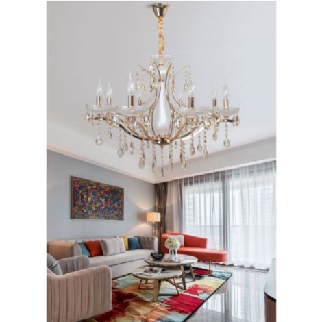 TrAdE Shop Traesio - Lampadario A Sospensione Soffitto Classico 8 Bracci E14 Effetto Cristallo A60-8 -
