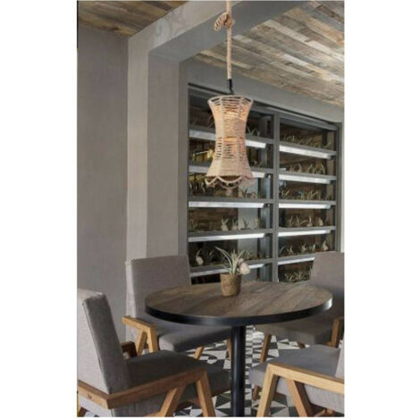 TrAdE Shop Traesio - Lampadario In Corda Di Canapa Stile Vintage Retro Lampada Country Attaco E27 A55 -