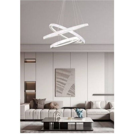 TrAdE Shop Traesio - Lampadario Led 132 W Bianca 3 Anelli Con Cristalli Luce 6500k 3000k 4000k Lp-33b - -Bianco Freddo -