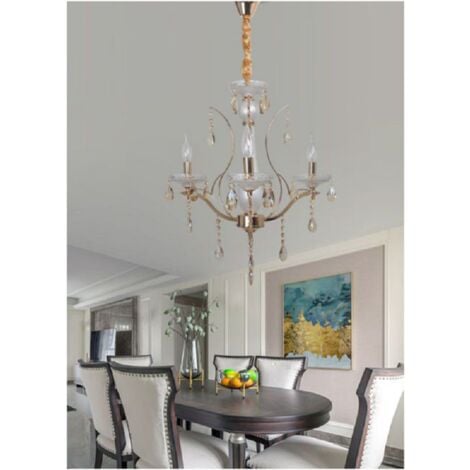 TrAdE Shop Traesio - Lampadario Soffitto A Sospensione Classico 3 Bracci E14 Effetto Cristallo A60-3 -