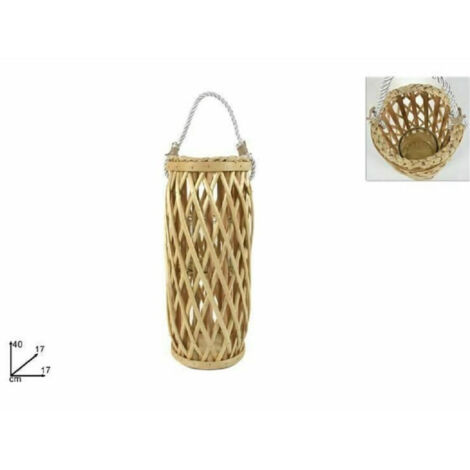 TrAdE Shop Traesio - Lanterna In Vimini Naturale Porta Candela Altezza 40 X 17 X 17 Cm -