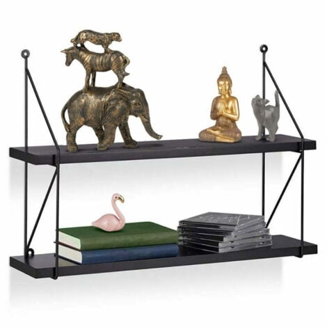 TrAdE Shop Traesio - Libreria Mensole Scaffale Parete Design Moderna Legno Metallo 2 Ripiani Nero -